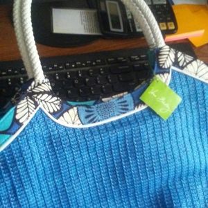 Vera Bradley Straw Bucket Tote Blue Bayou